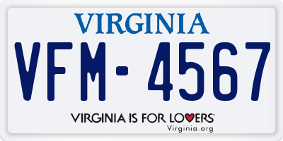 VA license plate VFM4567