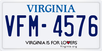 VA license plate VFM4576