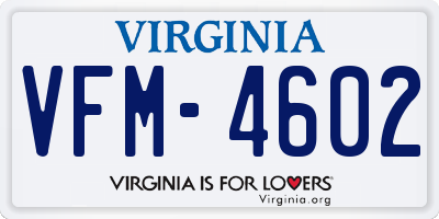 VA license plate VFM4602