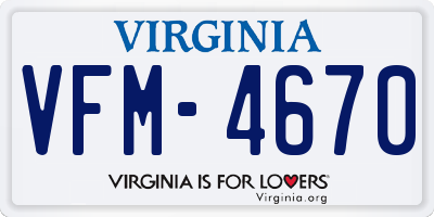 VA license plate VFM4670