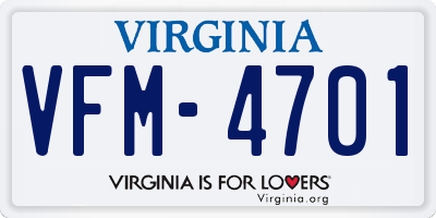 VA license plate VFM4701