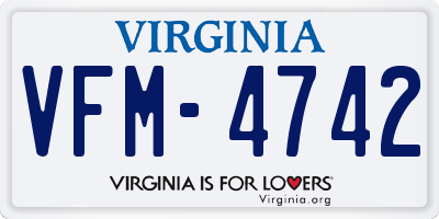 VA license plate VFM4742