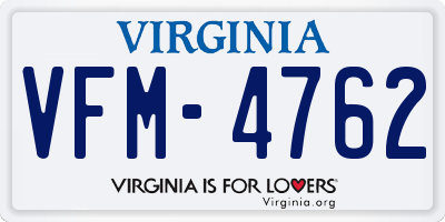 VA license plate VFM4762