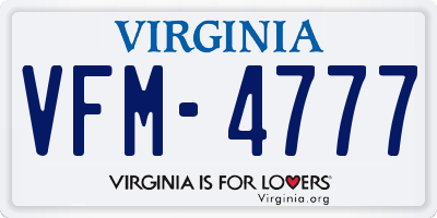 VA license plate VFM4777