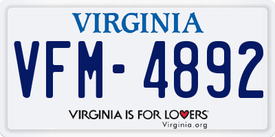 VA license plate VFM4892
