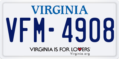 VA license plate VFM4908