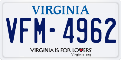 VA license plate VFM4962