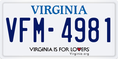 VA license plate VFM4981
