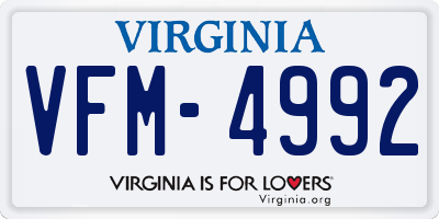 VA license plate VFM4992