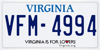 VA license plate VFM4994