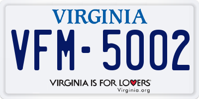 VA license plate VFM5002