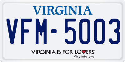 VA license plate VFM5003