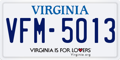 VA license plate VFM5013