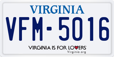VA license plate VFM5016