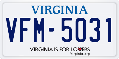 VA license plate VFM5031