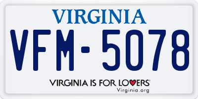 VA license plate VFM5078