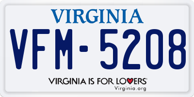 VA license plate VFM5208