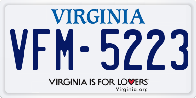 VA license plate VFM5223