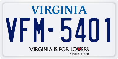 VA license plate VFM5401