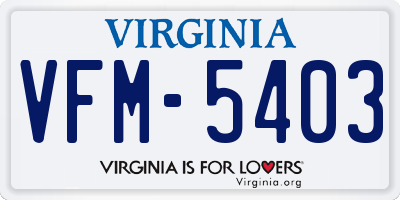VA license plate VFM5403