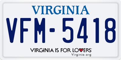 VA license plate VFM5418
