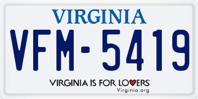 VA license plate VFM5419