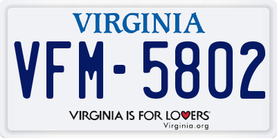 VA license plate VFM5802
