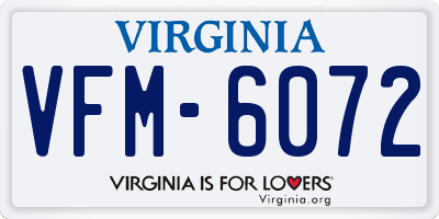 VA license plate VFM6072