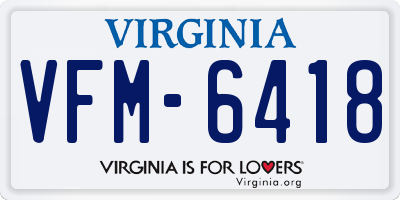 VA license plate VFM6418