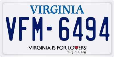 VA license plate VFM6494