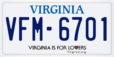 VA license plate VFM6701