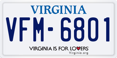 VA license plate VFM6801