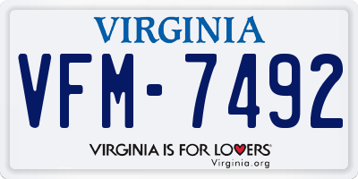 VA license plate VFM7492