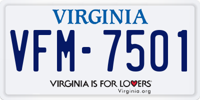 VA license plate VFM7501