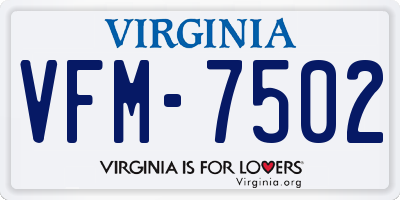 VA license plate VFM7502