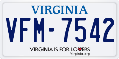 VA license plate VFM7542