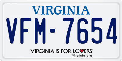 VA license plate VFM7654