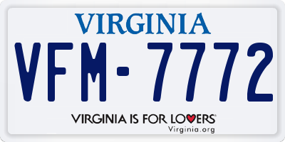 VA license plate VFM7772