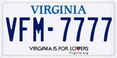 VA license plate VFM7777