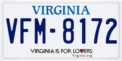 VA license plate VFM8172