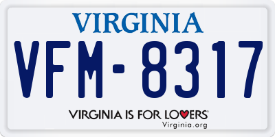 VA license plate VFM8317