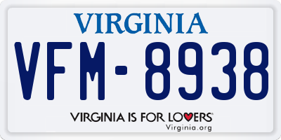 VA license plate VFM8938