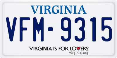 VA license plate VFM9315