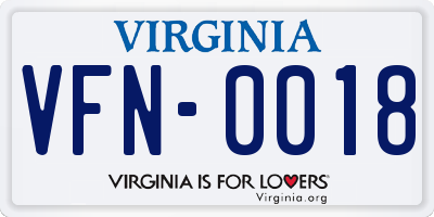 VA license plate VFN0018