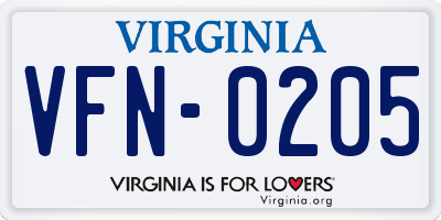 VA license plate VFN0205
