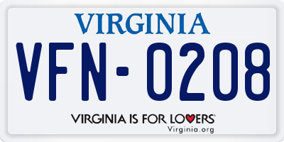 VA license plate VFN0208