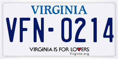 VA license plate VFN0214