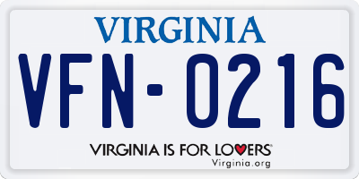 VA license plate VFN0216