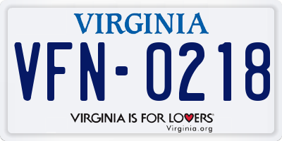VA license plate VFN0218