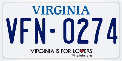 VA license plate VFN0274